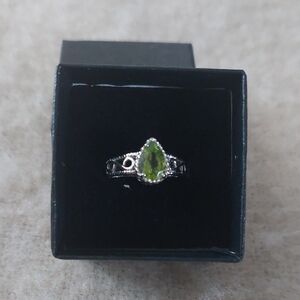 Elegant Teardrop Peridot Ring in Silver